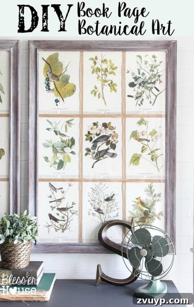 Vintage Book Page Botanical Creations 2 DIY Book Page Botanical Art: Affordable vintage wall art made with repurposed book pages for charming home decor.