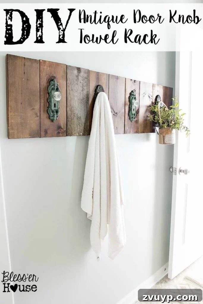 Upcycled Door Knob Towel Hooks 2 DIY Antique Door Knob Towel Rack | Bless'er House: Create a unique towel rack with vintage-inspired door knobs for a charming bathroom update.