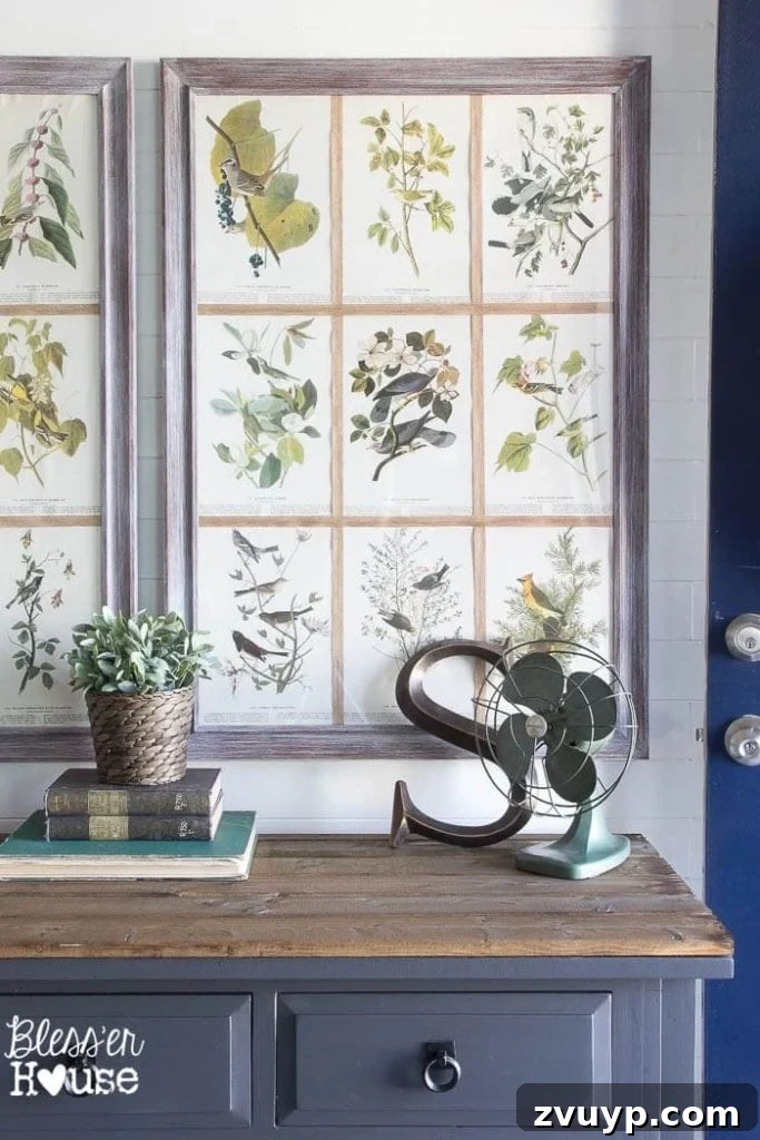 Foyer First Impressions: A Console Table's New Look 9 Modern Farmhouse Foyer Makeover: Styled console table with vintage fan and books
