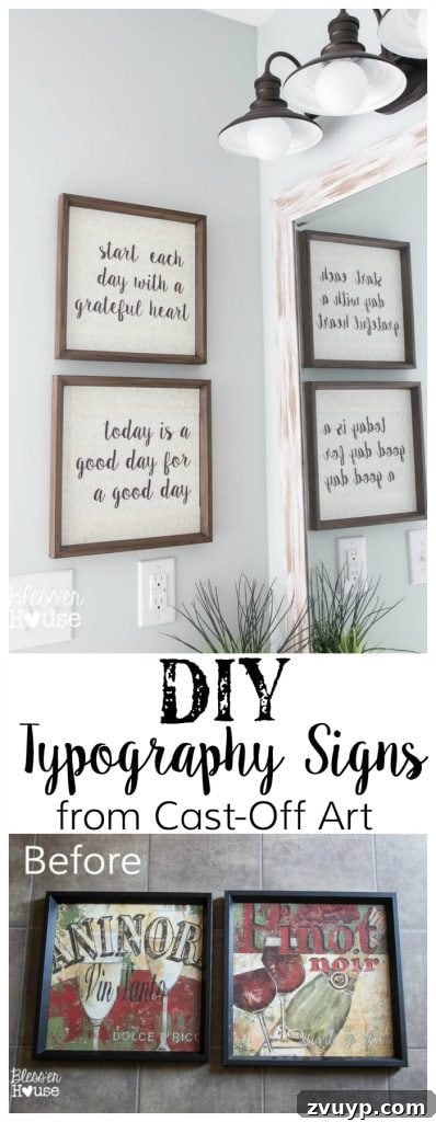 Transforming Old Art into Personalized Text Decor 11 Pinterest graphic for DIY Typography Signs from Cast-Off Art tutorial