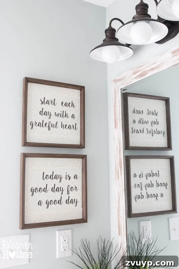 Transforming Old Art into Personalized Text Decor 9 Close-up of DIY typography sign with inspiring phrase 'Today is a Good Day'