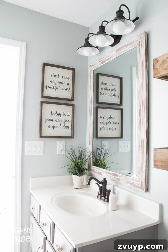 Transforming Old Art into Personalized Text Decor 10 Room view showing newly made DIY typography signs and a hint of wooden shelves