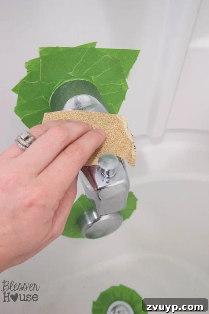 Transform Your Bathroom Fixtures with Spray Paint 5 sanding chrome finish to spray paint shower fixtures