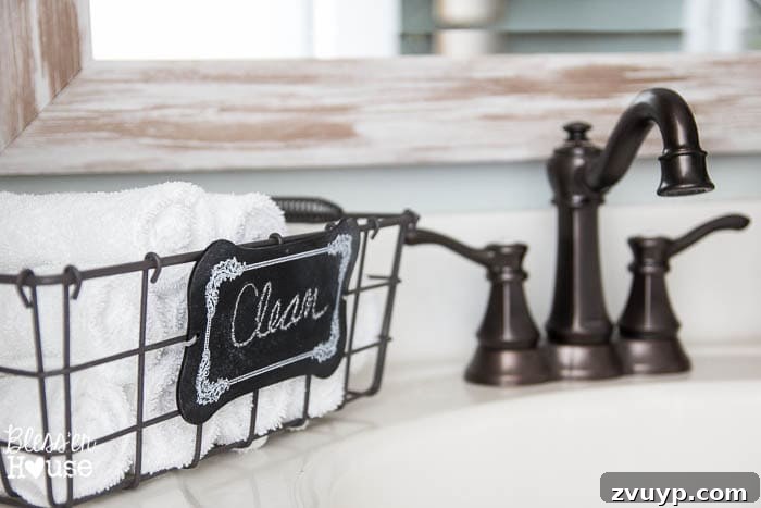 Chic Modern Farmhouse Bathroom Remodel Tour 26 Another perspective of the cohesive and charming modern farmhouse bathroom vanity.