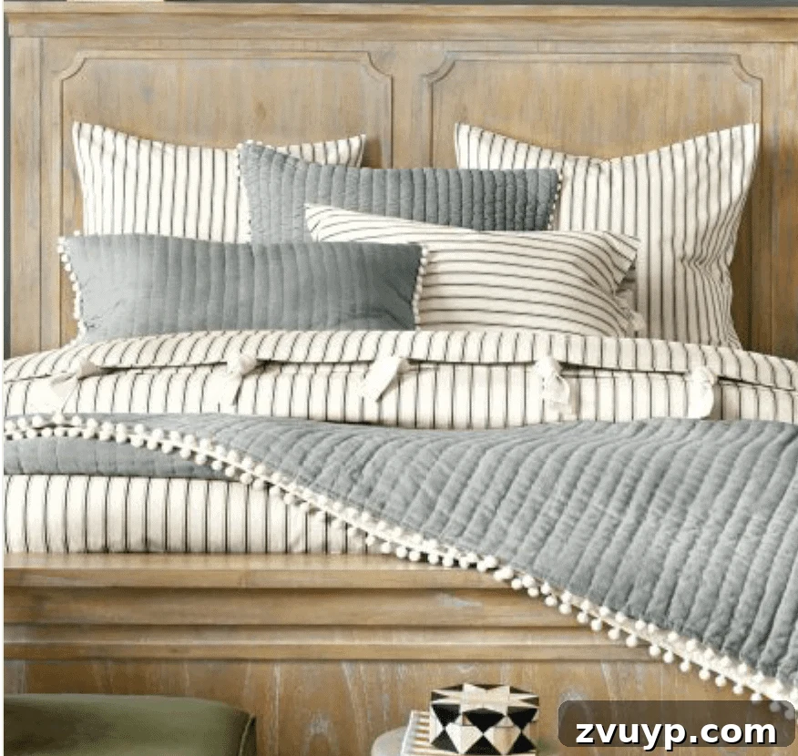 Crafting a Modern Rustic Master Retreat 12 Ticking Stripe Bedding for a Modern Farmhouse Bedroom