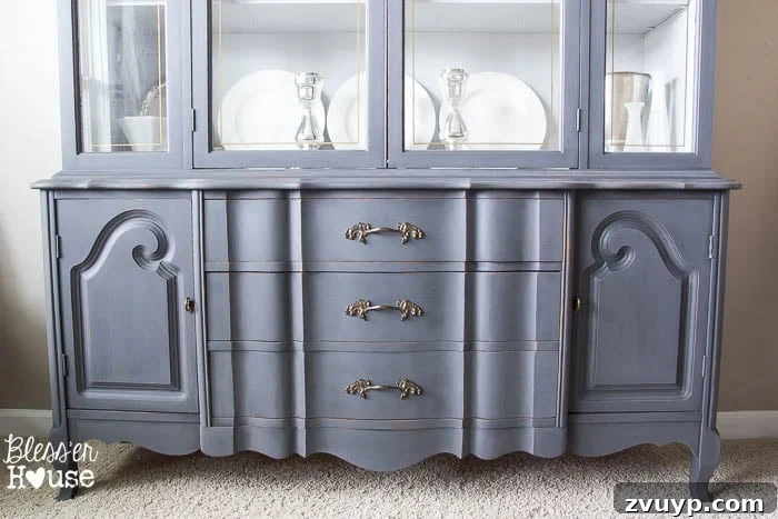 French Provincial Elegance Renewed 11 The transformed French Provincial china cabinet in the dining room, showing increased space