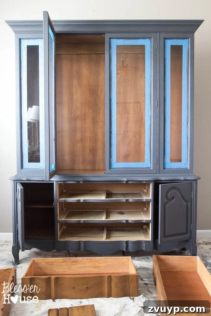 French Provincial Elegance Renewed 7 Painting the French Provincial china cabinet with Fusion Mineral Paint in Ash