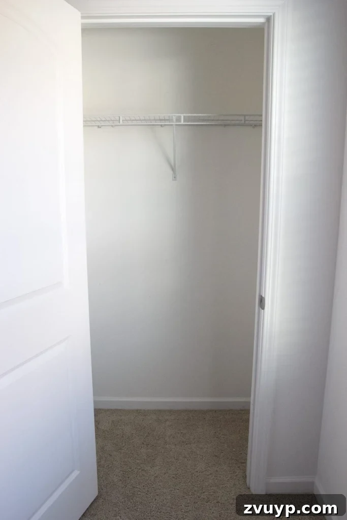 Quick and Easy DIY Closet Shelves 4 Empty closet space ready for basic DIY closet shelving. A clean slate for a beginner home improvement project to replace wire shelves.