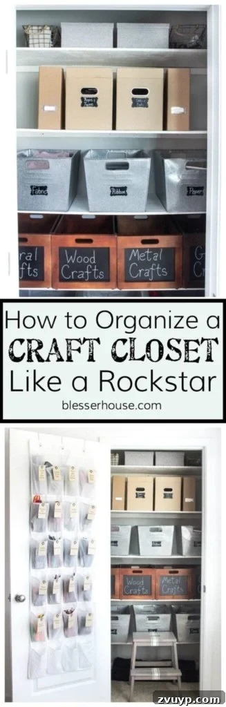 Your Ultimate Craft Closet Makeover 17 Pin this post: How to Organize a Craft Closet Like a Rockstar. A visually appealing image for Pinterest sharing.