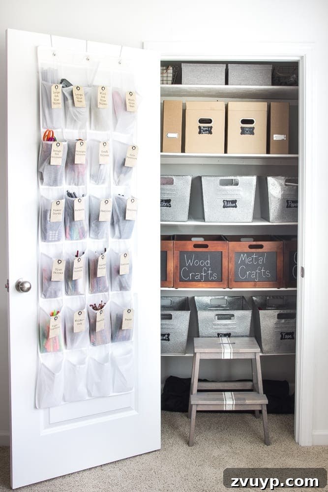 Your Ultimate Craft Closet Makeover 5 The newly organized craft closet, clean and beautiful. Showing the positive result of proper storage.