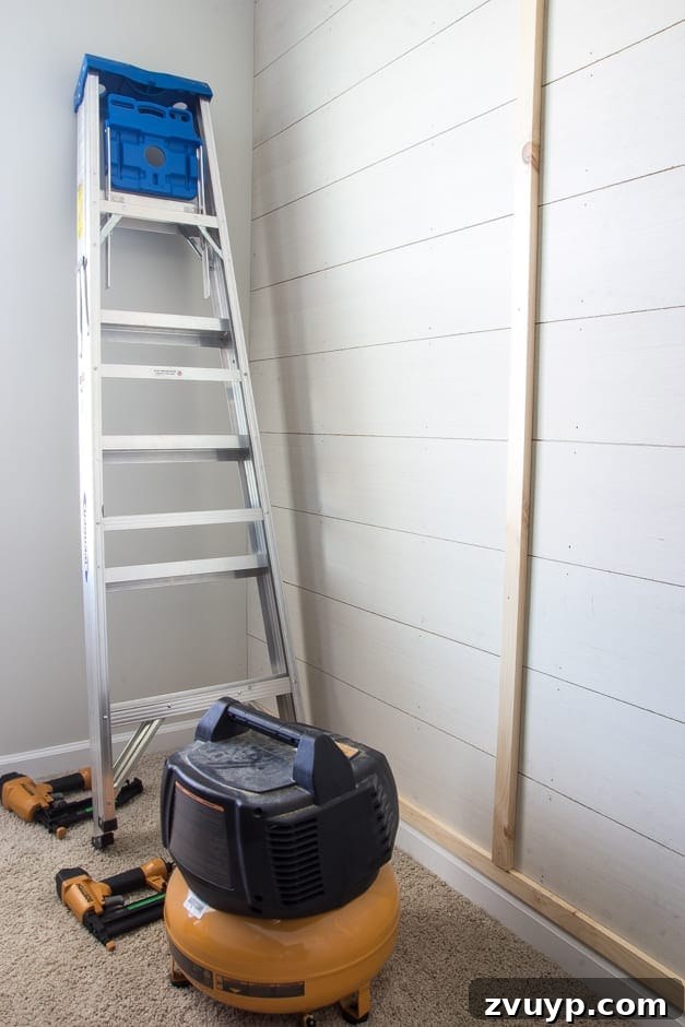 How to Build Your Own Planked Board and Batten Accent Wall Part 1 8 DIY Planked Board and Batten Accent Wall, structure complete