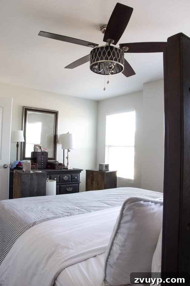 How to Build Your Own Planked Board and Batten Accent Wall Part 1 10 Master bedroom during DIY project, furniture moved