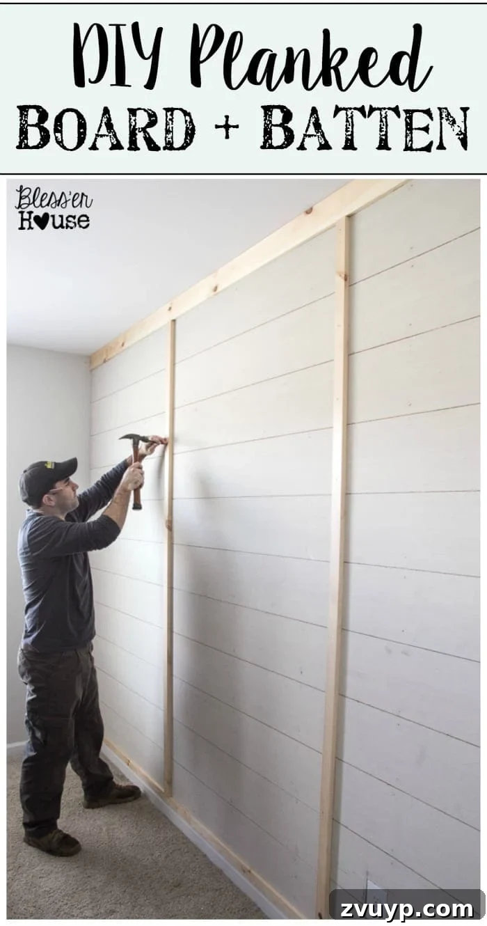 How to Build Your Own Planked Board and Batten Accent Wall Part 1 11 Pin this tutorial: DIY Planked Board and Batten Accent Wall Part 1