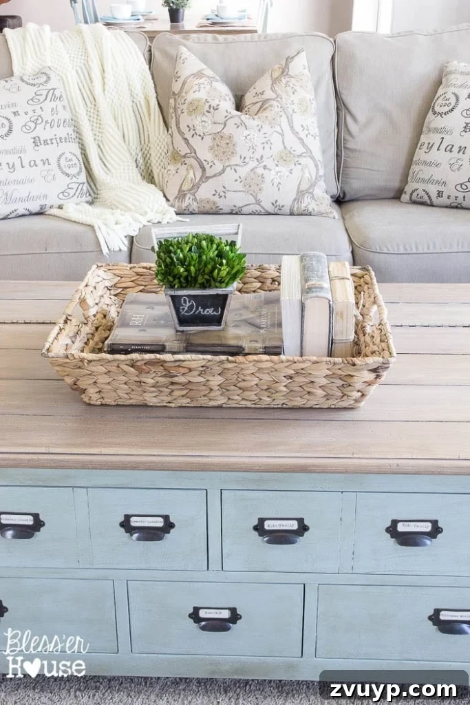 DIY Faux Planked Card Catalog Coffee Table | blesserhouse.com