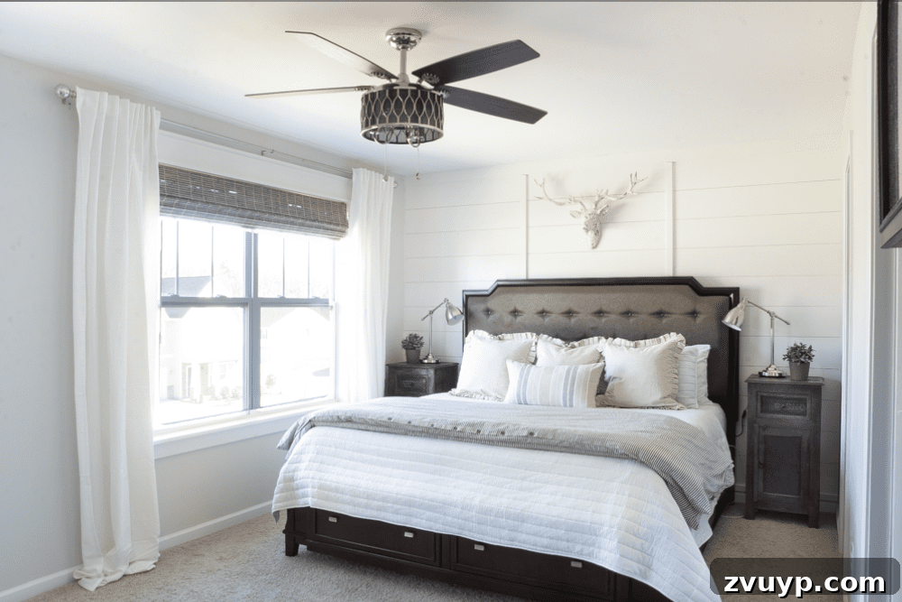 From Basic to Brilliant: 3 Windows Upgrade Secrets 3 After: Master bedroom windows with new Craftsman trim, Roman shades, and curtains