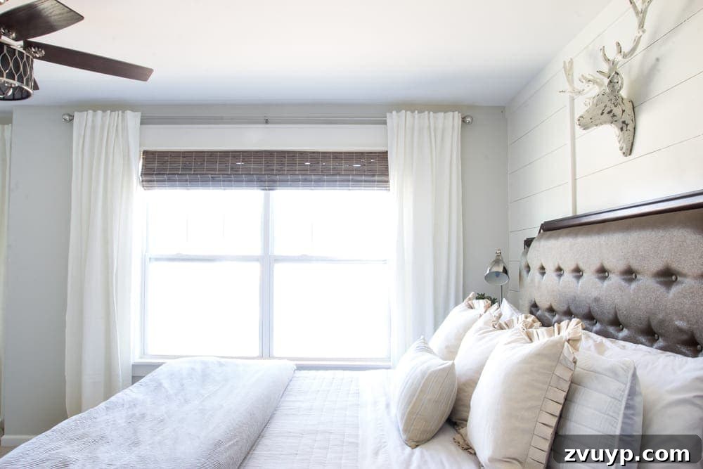 From Basic to Brilliant: 3 Windows Upgrade Secrets 6 Close-up of master bedroom window with DIY trim and layered treatments