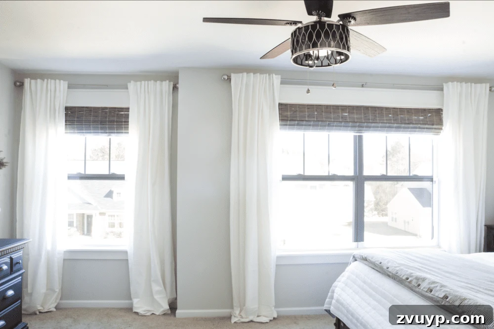 From Basic to Brilliant: 3 Windows Upgrade Secrets 7 Master bedroom with faux deer head 'Pat' and new window treatments