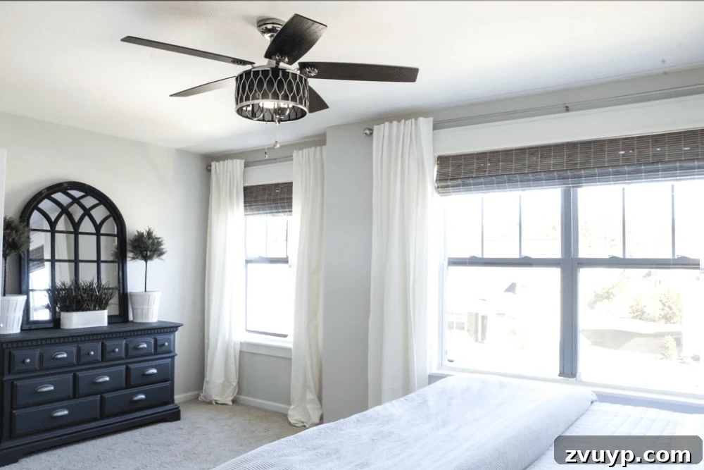 From Basic to Brilliant: 3 Windows Upgrade Secrets 8 Master bedroom with a stylish ceiling fan and updated decor