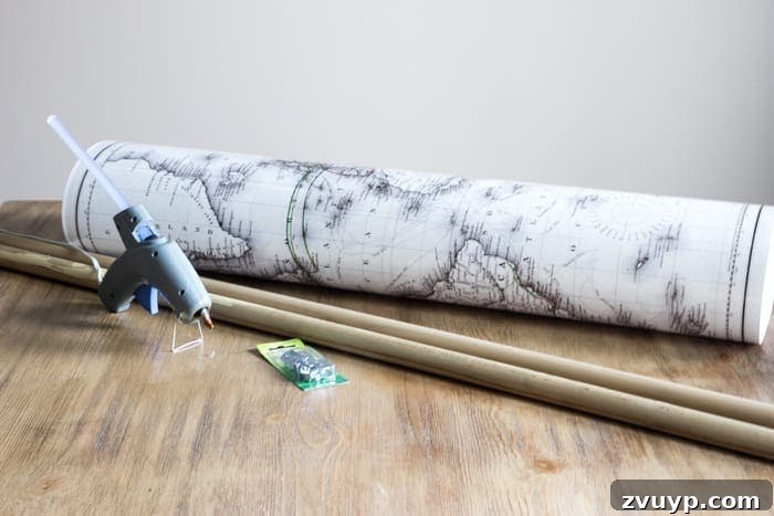 DIY Vintage Scroll Map 3 Budget-friendly DIY Vintage Pull-Down Map for Home Office Decor | Learn how to make a beautiful map for less. This DIY project is simple, quick, and adds a touch of sophistication to any room, perfect for an industrial or rustic themed office.