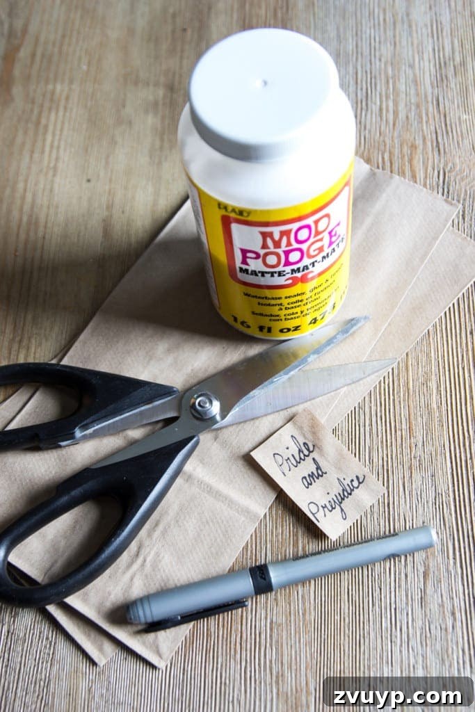 Applying hand-written labels to DIY French mute book spines with Mod Podge