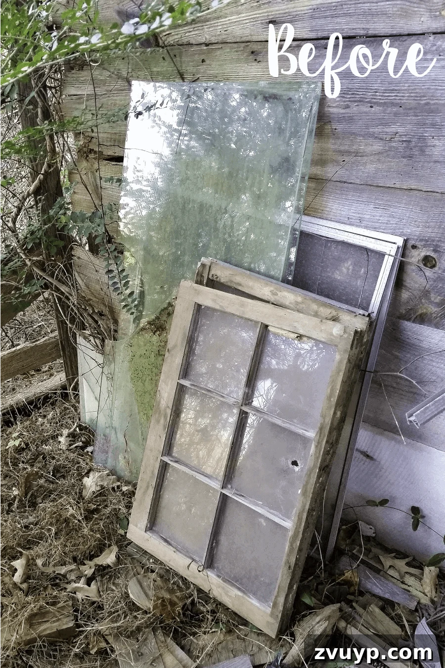 Faux Window Frame Decor with Free Botanical Art Printables 3 Abandoned Window Before Upcycling