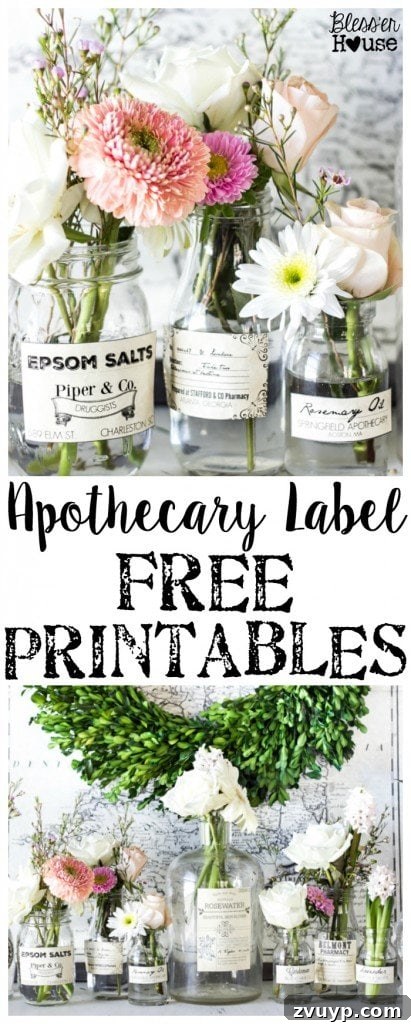 DIY Spring Apothecary Jar Label Printables 9 Spring Apothecary Jar Labels Printable | blesserhouse.com - These are so cute! Stick them on any glass bottles and they're instant vintage farmhouse decor!