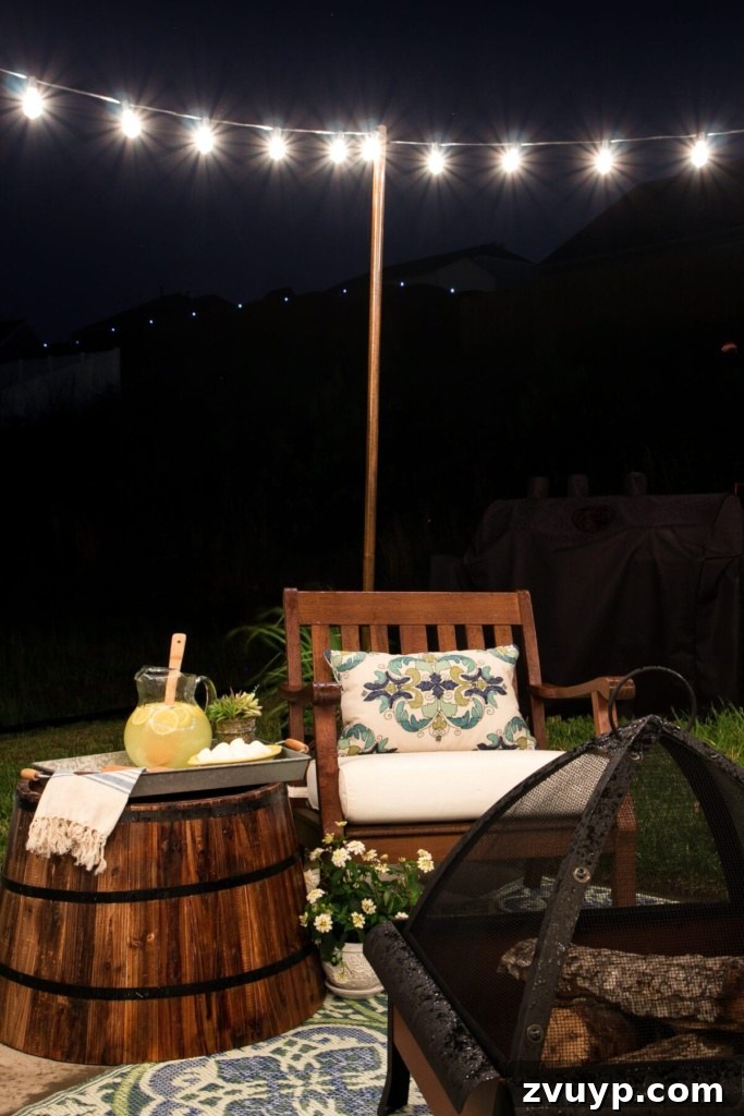 Transform Your Tiny Patio into an Outdoor Oasis 17 How to Decorate a Small Patio | blesserhouse.com - Utilize a small patio space with chairs at each corner and a fire pit in the middle for function and entertainment. Add outdoor string lights for a cozy ambience.