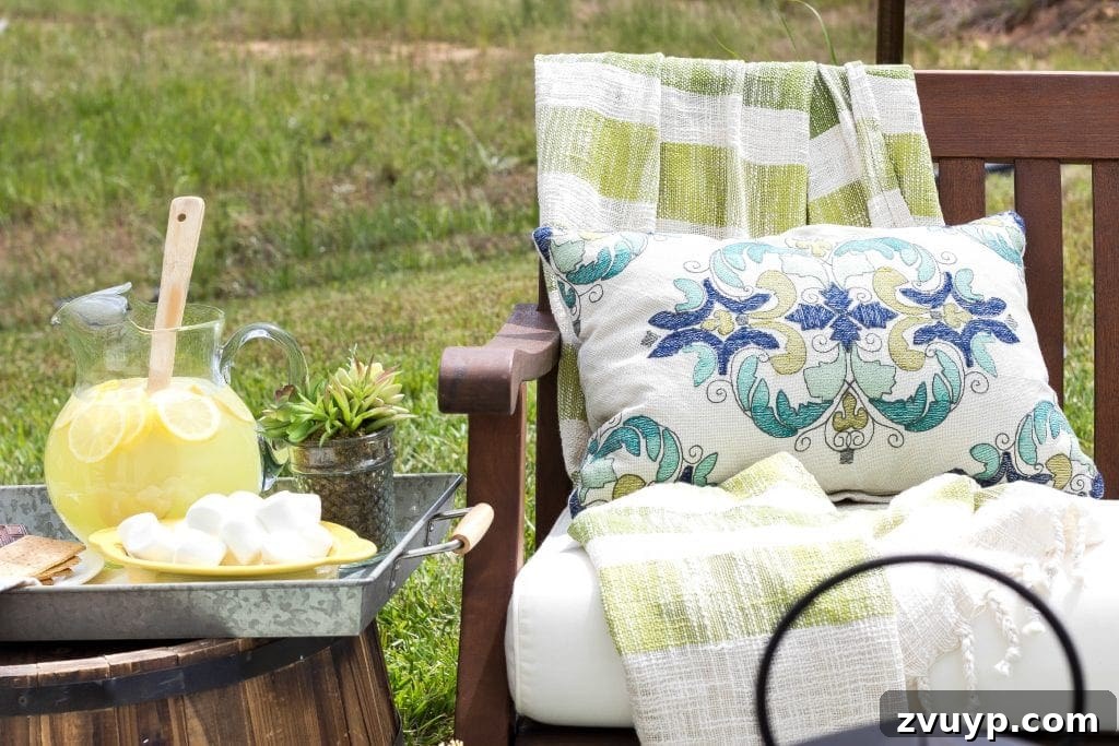 Transform Your Tiny Patio into an Outdoor Oasis 5 How to Decorate a Small Patio | blesserhouse.com - Utilize a small patio space with chairs at each corner and a fire pit in the middle for function and entertainment. Add outdoor string lights for a cozy ambience.