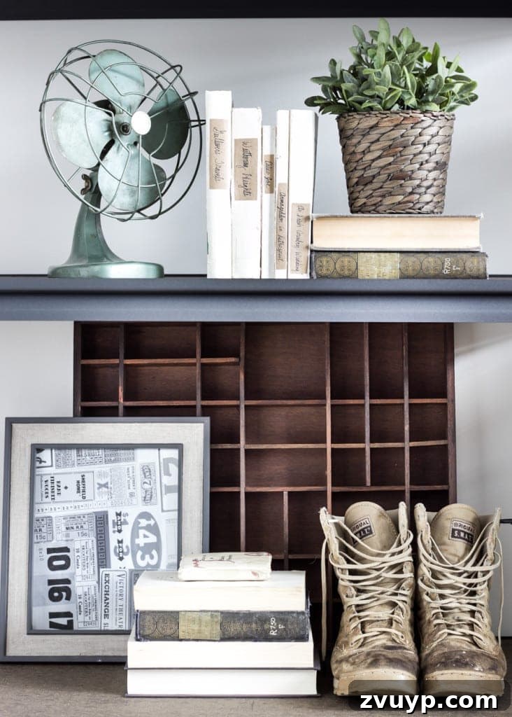Strategic Industrial-Military Hub Unveiled 7 Industrial Military Office Reveal - Styled Industrial Shelves with Military Mementos