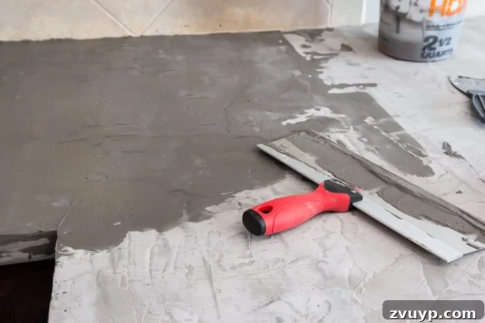 DIY Feather Finish Concrete Countertops and How to Avoid a Huge Mistake | blesserhouse.com - A thorough step-by-step tutorial with useful tips and advice on what not to do. 