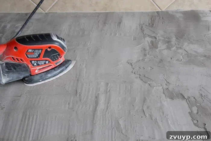 DIY Feather Finish Concrete Countertops and How to Avoid a Huge Mistake | blesserhouse.com - A thorough step-by-step tutorial with useful tips and advice on what not to do. 