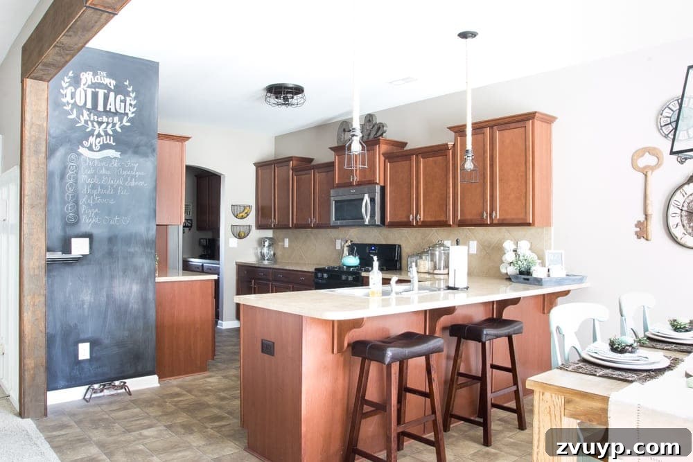 Flawless Cabinets: Paint Your Kitchen Like a Seasoned Pro 2 Dated kitchen with dark wood cabinets before painting. Learn how to paint kitchen cabinets for a stunning transformation and durable finish. Step-by-step tutorial by blesserhouse.com.