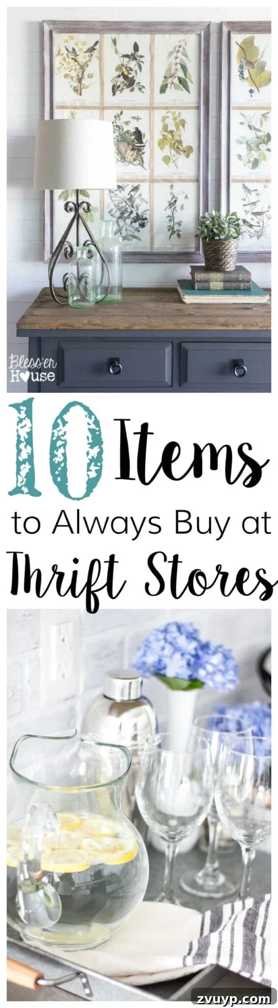 Dont Miss These 10 Thrift Store Gems 15 Pinterest pin for 10 essential thrift store home decor items