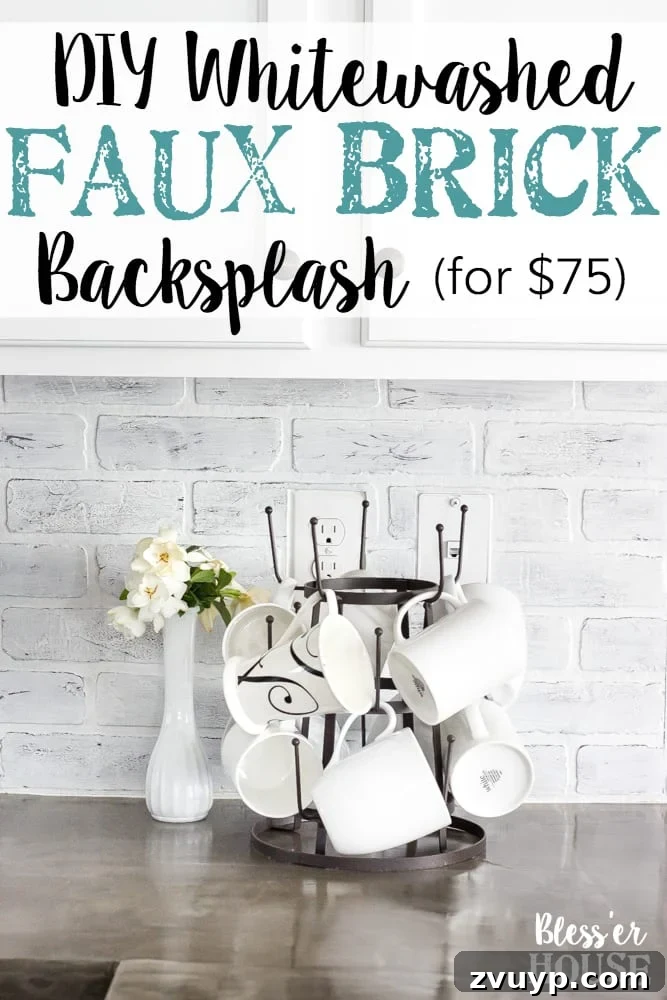 Rustic Chic Whitewashed Faux Brick Backsplash DIY 2 DIY whitewashed faux brick backsplash for $75 - stunning kitchen transformation