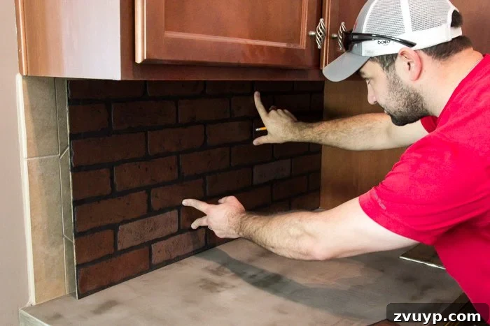Rustic Chic Whitewashed Faux Brick Backsplash DIY 7 dry fitting a faux brick backsplash using HDF paneling