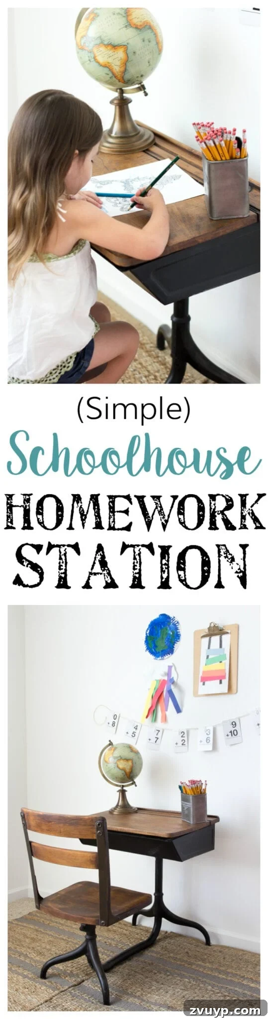 Schoolhouse Study Station: A Back to School Setup Guide 13 Back-To-School Style Guide, Antique Schoolhouse Desk Makeover & Simple DIY Homework Station | blesserhouse.com
