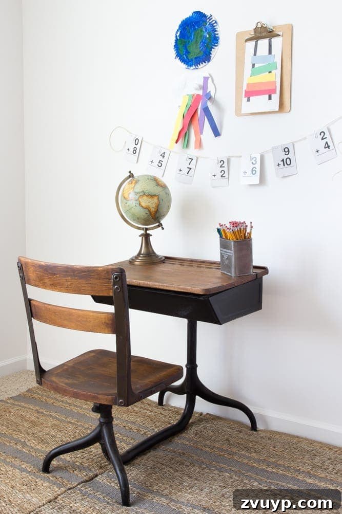 Schoolhouse Study Station: A Back to School Setup Guide 5 Back-To-School Style Guide, Antique Schoolhouse Desk Makeover & Simple DIY Homework Station | blesserhouse.com