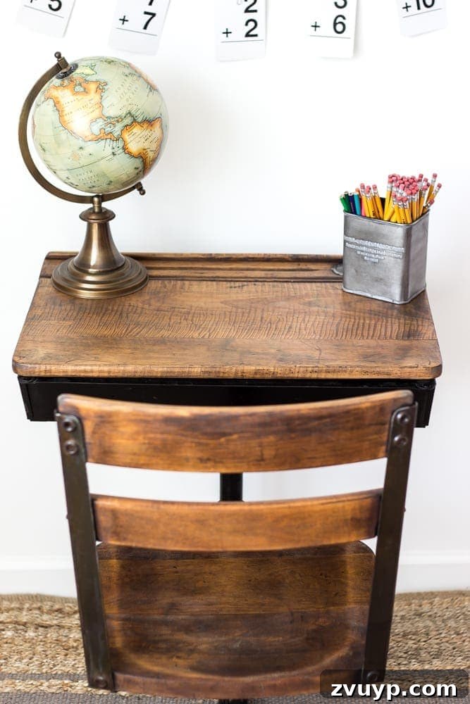 Schoolhouse Study Station: A Back to School Setup Guide 6 Back-To-School Style Guide, Antique Schoolhouse Desk Makeover & Simple DIY Homework Station | blesserhouse.com