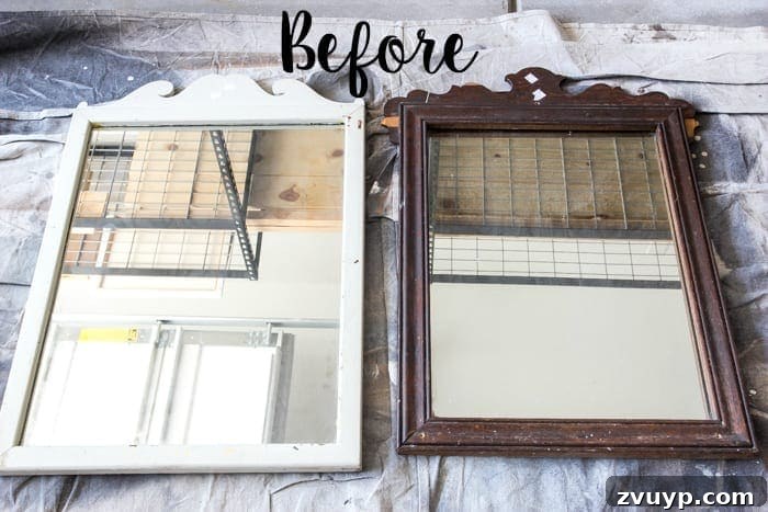 Mirror Frames Reborn as Photo Displays 2 Repurposed Vintage Mirrors Transformed into Picture Frames featuring Magnolia Home Paint