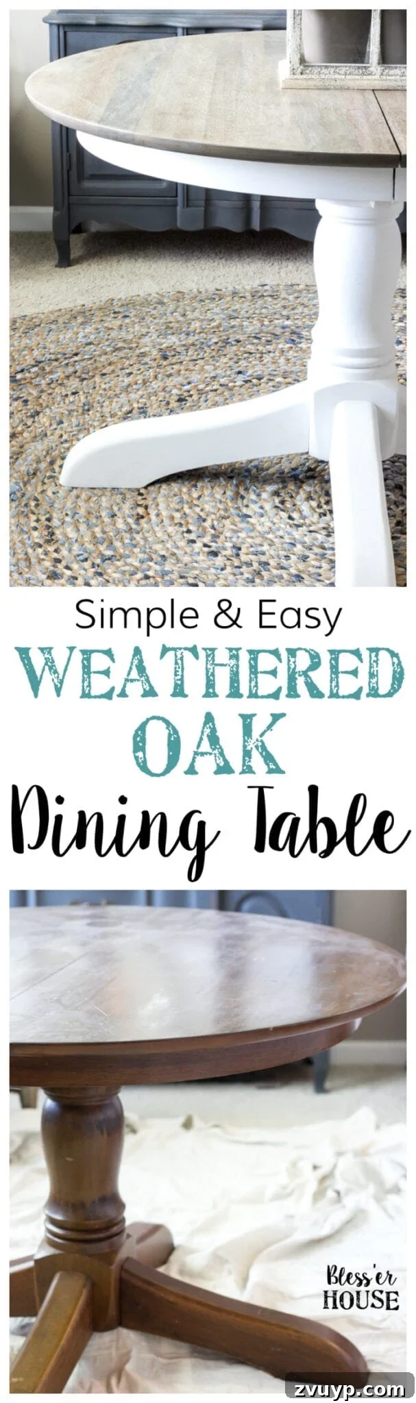 Weathered Oak's Elegant Rebirth 14 Pin this tutorial: Easy Weathered Oak Dining Table Makeover for a High-End Look