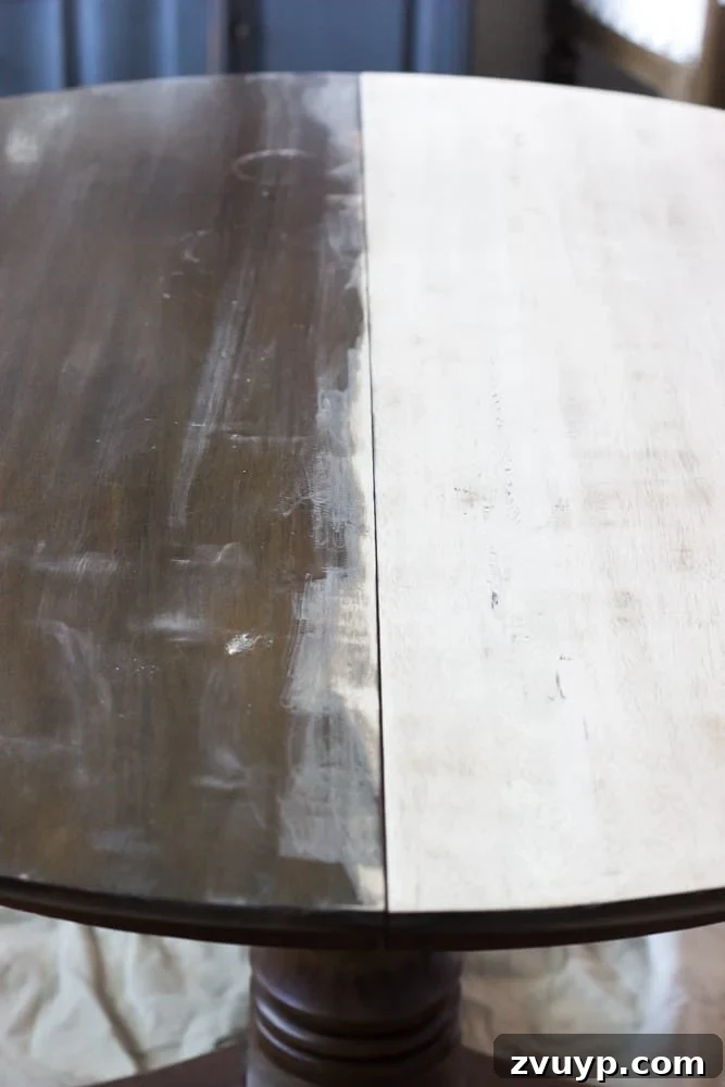 Weathered Oak's Elegant Rebirth 3 Sanding progress on the dining table for a weathered oak finish