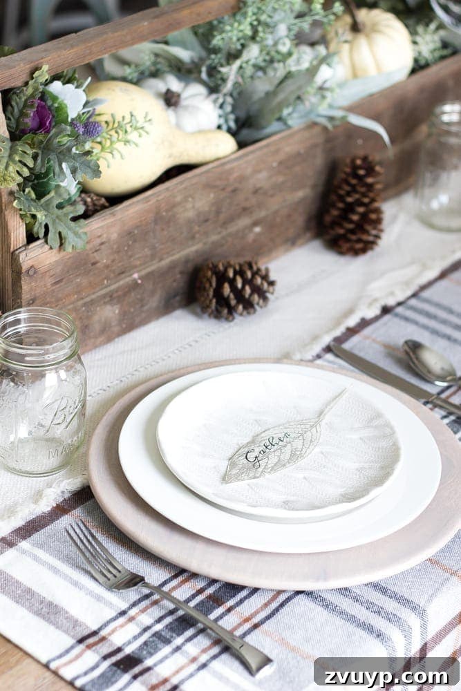 Fall Foliage Place Card Printables 4 Gather Leaf Place Card Printable | blesserhouse.com - A sweet and simple place card free printable plus an early fall neutral tablescape.