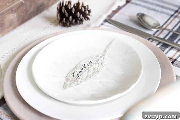 Fall Foliage Place Card Printables 5 Gather Leaf Place Card Printable | blesserhouse.com - A sweet and simple place card free printable plus an early fall neutral tablescape.
