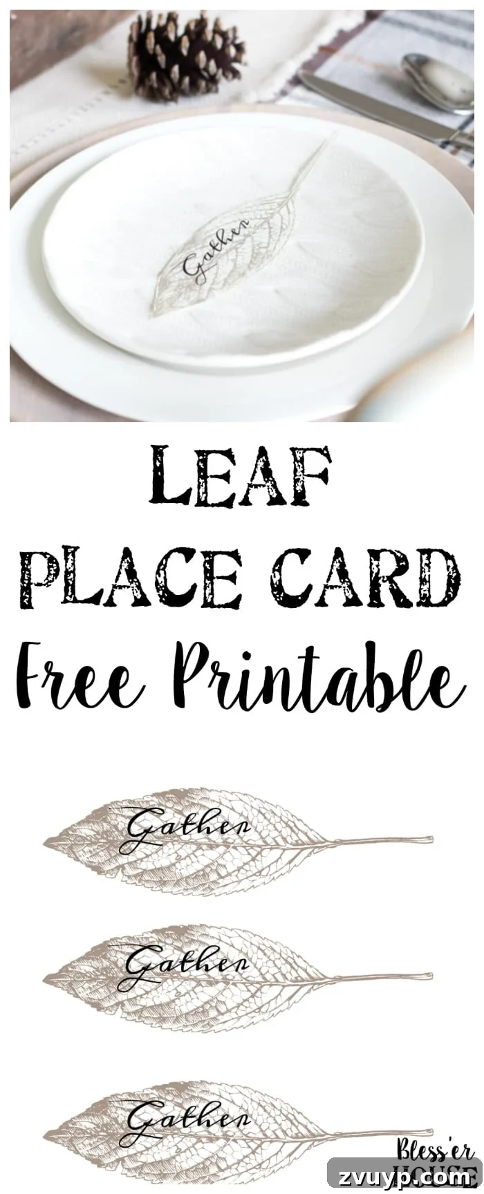 Fall Foliage Place Card Printables 6 Gather Leaf Place Card Printable | blesserhouse.com - A sweet and simple place card free printable plus an early fall neutral tablescape.