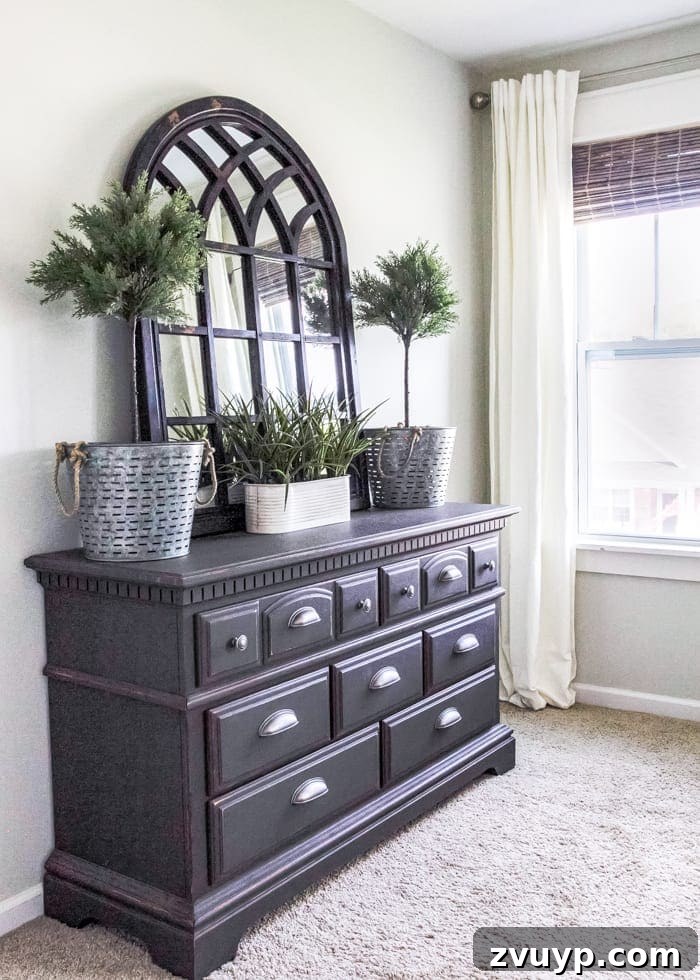 Unveiling Our Rustic Modern Sanctuary: Master Bedroom Decor & Shopping Guide 13 Master bedroom with walls painted in Benjamin Moore Moonshine, a light neutral gray