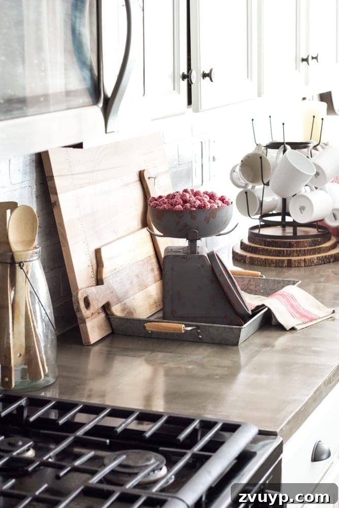 Applying concrete overlay to kitchen countertops during DIY process