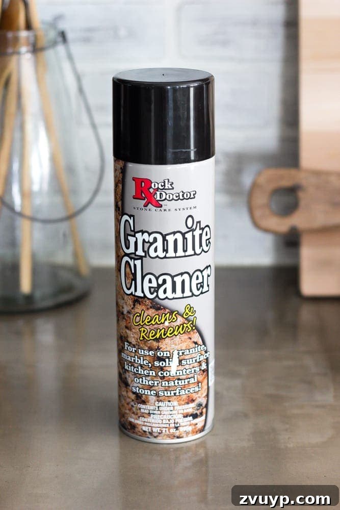 Concrete countertop being cleaned with granite cleaner