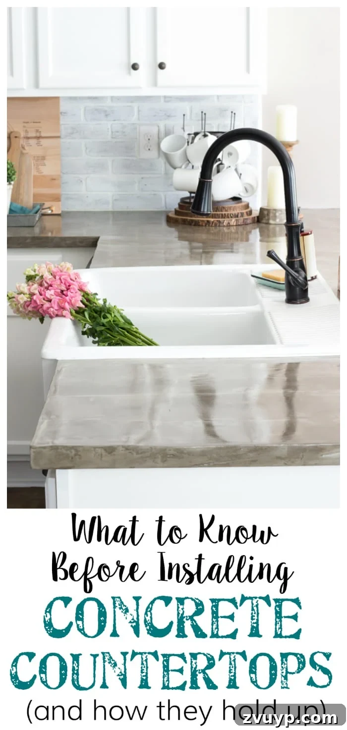 Pinterest graphic for concrete countertops pros and cons