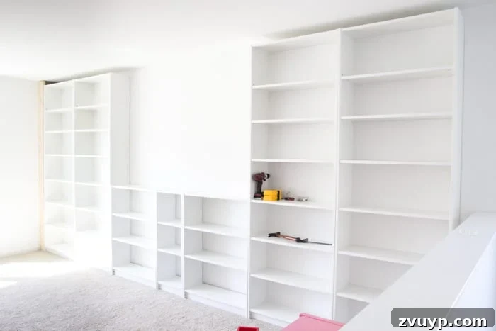 IKEA Bookcase to Seamless Built-In Shelving 4 DIY built ins using IKEA bookcases