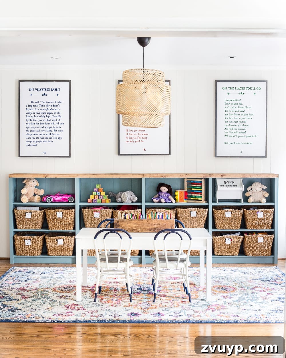 IKEA Bookcase to Seamless Built-In Shelving 7 IKEA bookshelves in a playroom